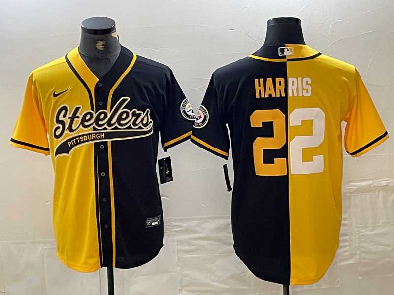 Mens Pittsburgh Steelers #32 Franco Harris Yellow Black Split With Patch Cool Base Stitched Baseball Jersey Dzhi